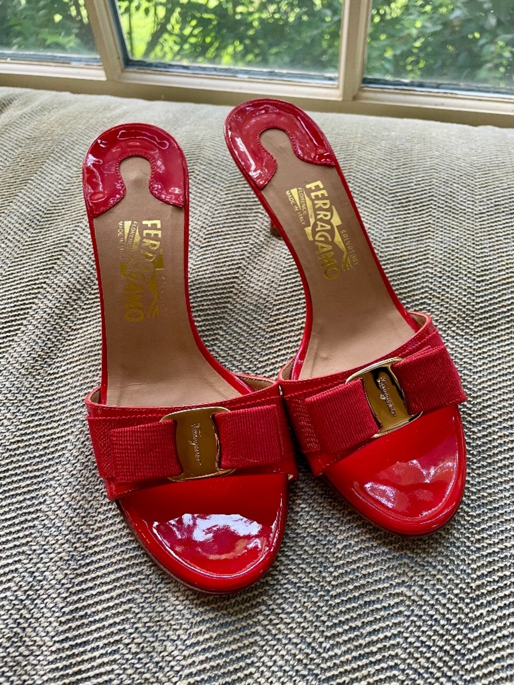 Salvatore Ferragamo Red Patent Genostra Kitten Heels